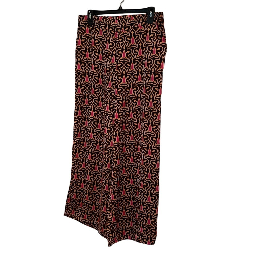 Rose & Olive Black & Magenta Wide Leg Patterned Flowy Pants Size M